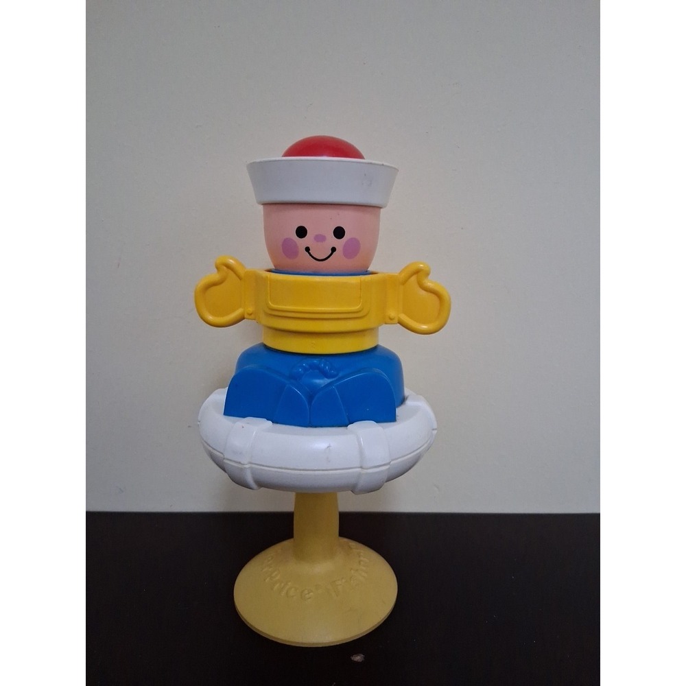 Fisher Price Sailor Baby Rattle Suction High Chair Squeak Toy Vintage 1984